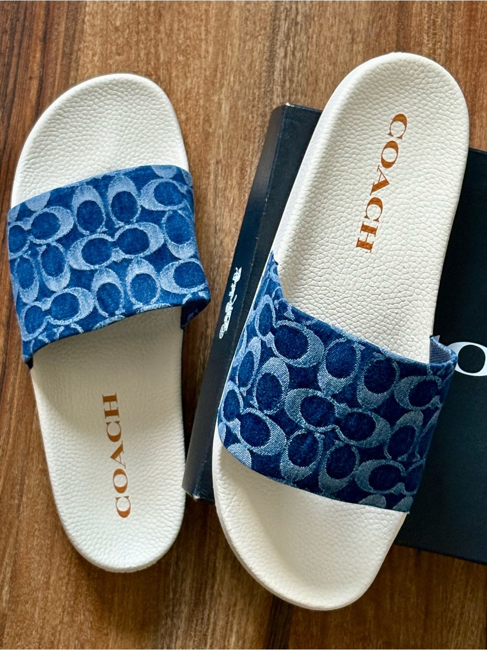 COACH Blue Signature Logo Slide Sandals blue Denim Men’s Slide Sandals New Sz 12 - Picture 2 of 9